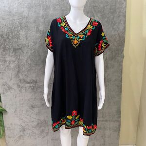 A&A Clothing Inc. Black Heavy Floral Embroidered Dress size Medium short sleeves